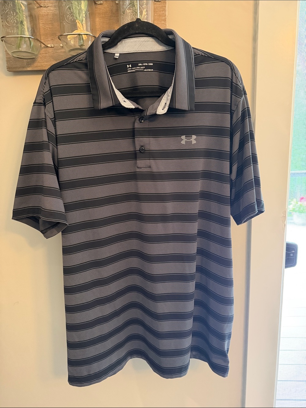 Under Armour Men’s Gray and Black Striped Polo